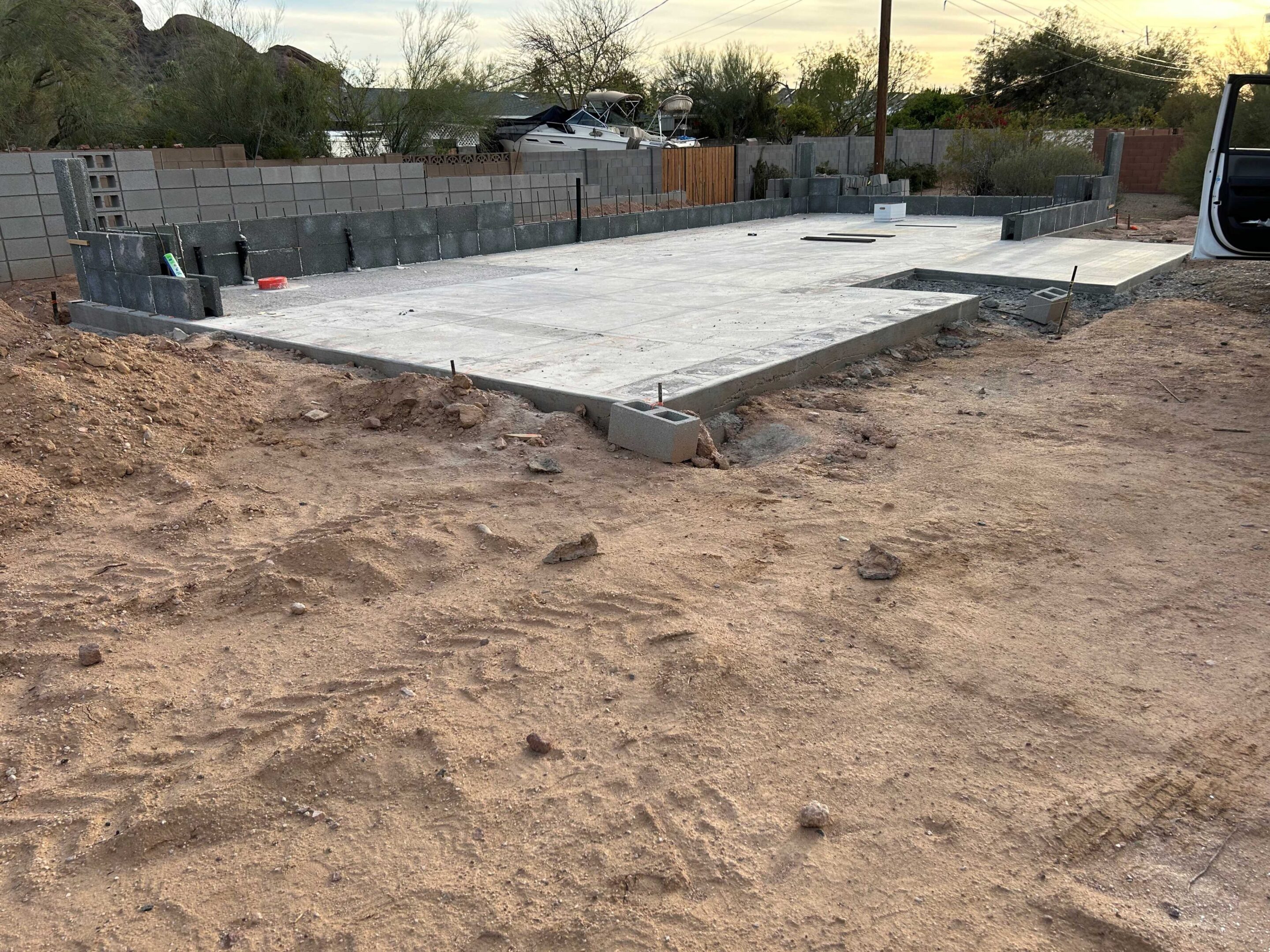 IMG_4148 Concrete foundation slab for a building under construction.