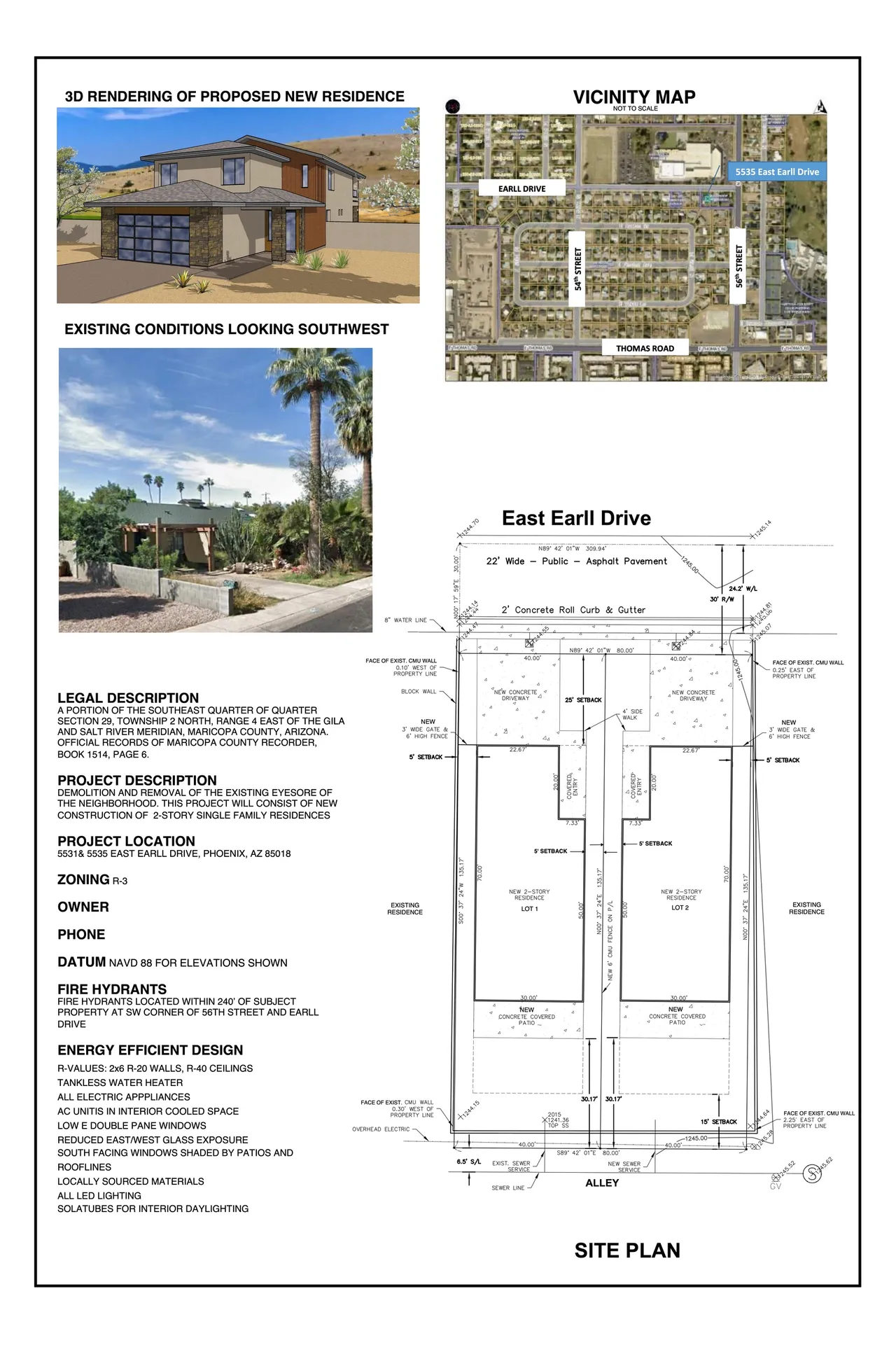 Site plan and rendering for a proposed residential development.